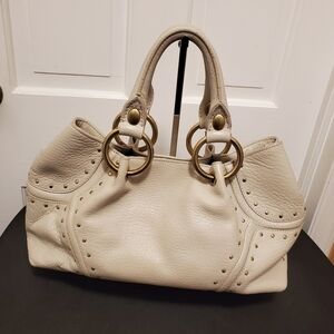 Kenneth Cole Ivory Pebble Grain Leather Studded Satchel